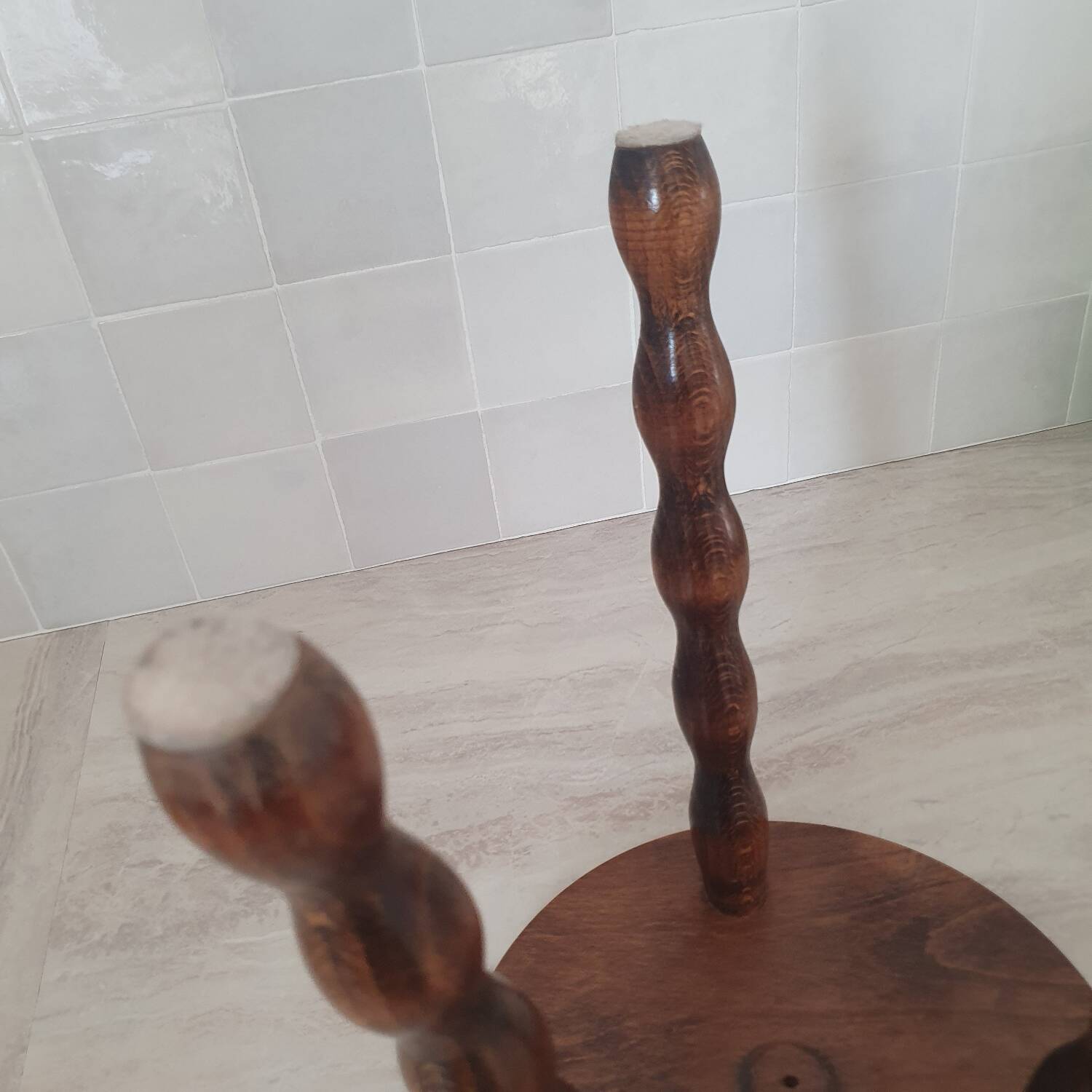Turned wooden stool / tripod with round seat