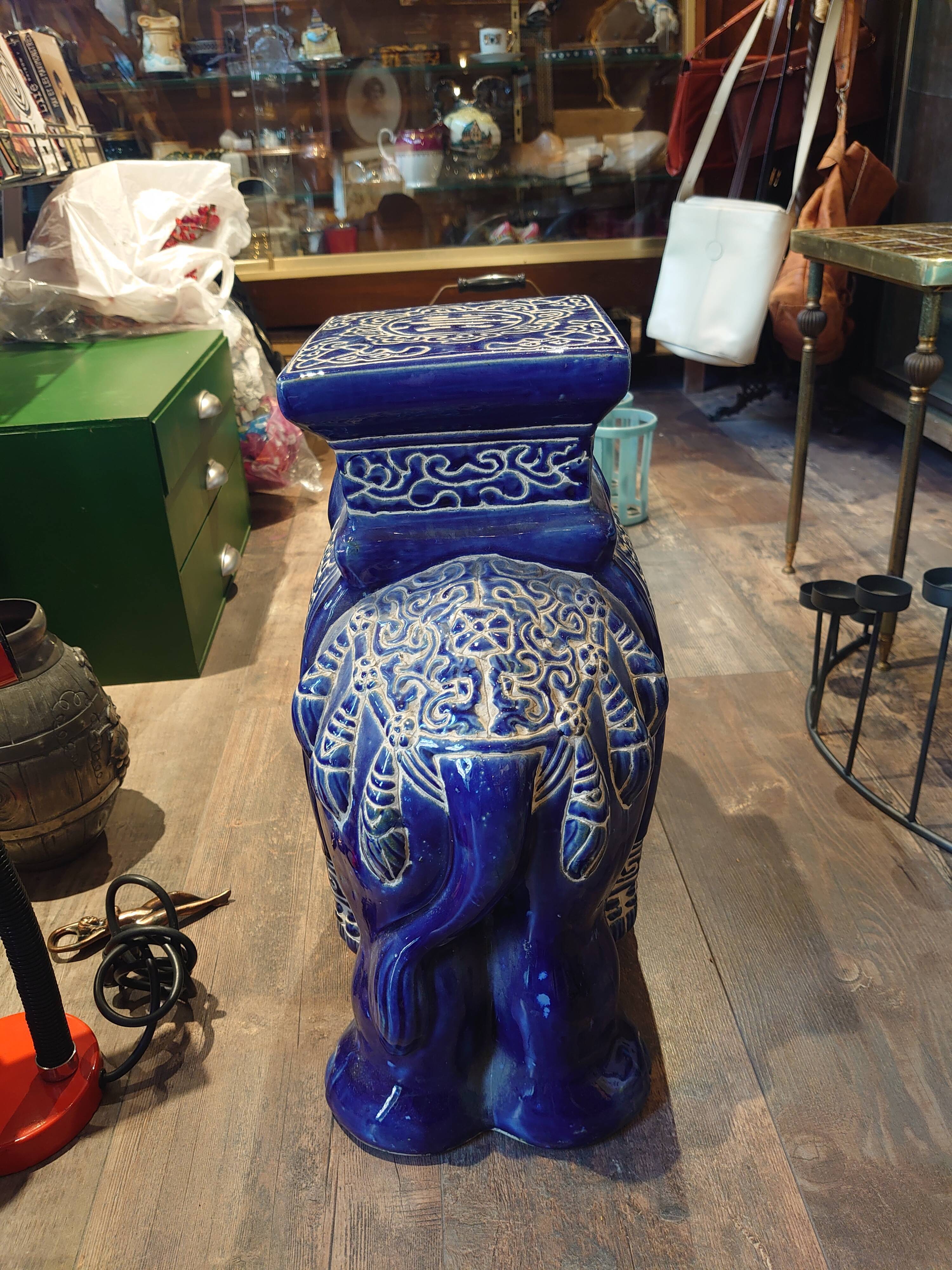 Blue Asian elephant in porcelain