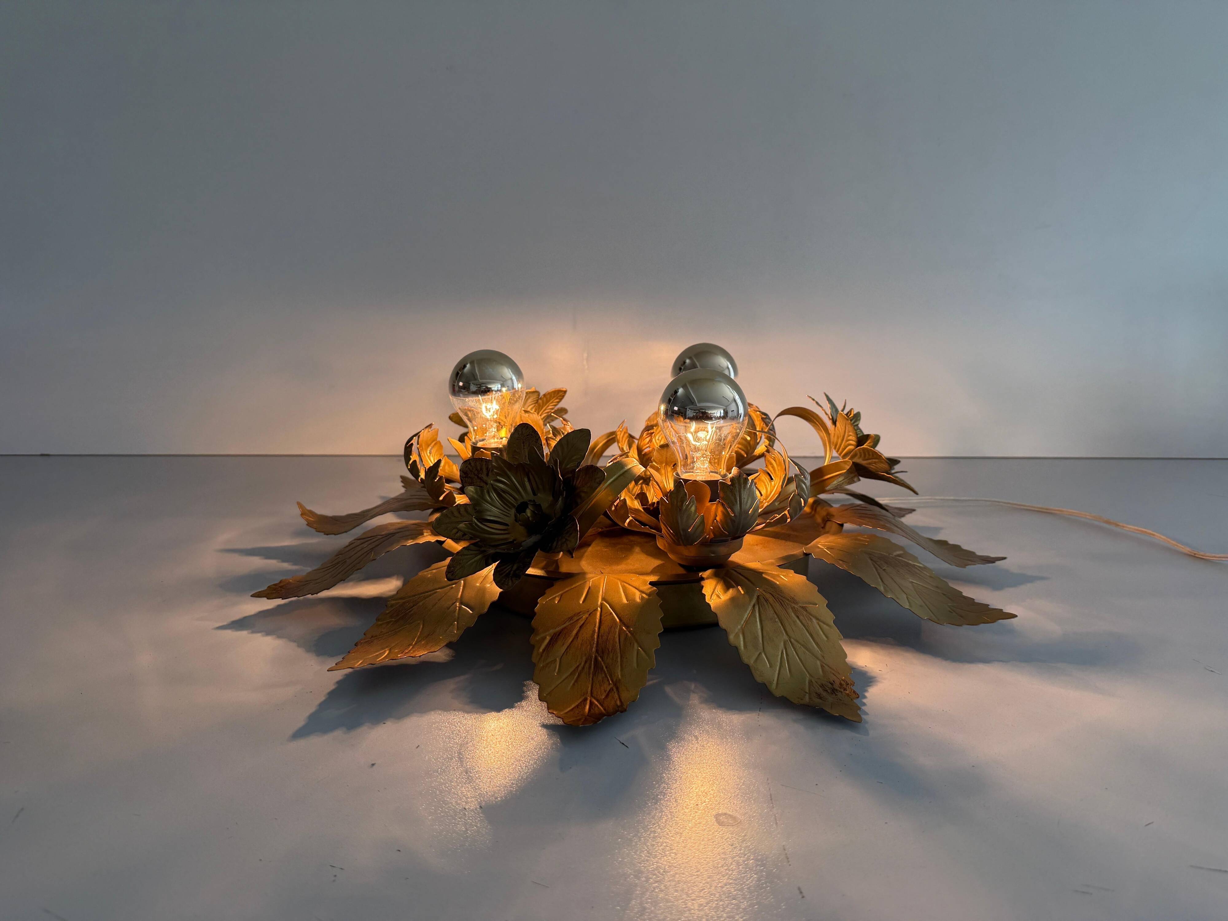 Three-arm flush lamp, brass, Design/One, 1960s, Germany