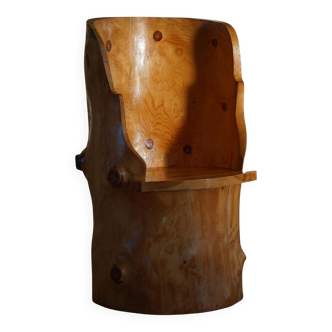 Sculptural Wabi Sabi Brutalist Chair in Solid Pine, Swedish, 1960s