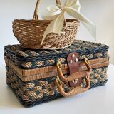 Set of 2 vintage rattan and rope baskets