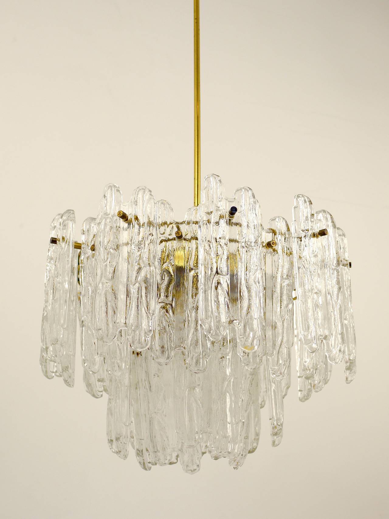 Frosted glass and brass chandelier by Kinkeldey, Germany, 1960s.