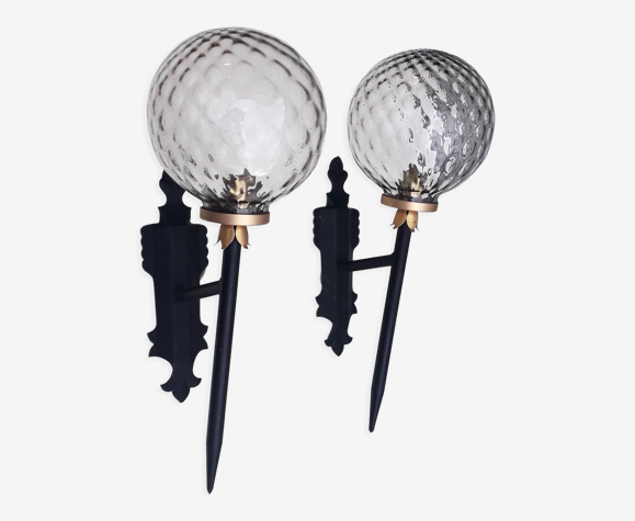 Appliques murales vintage, globe boule verre 1960
