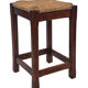 Vintage rattan stool with oak, 60s wabi sabi design, minimalist