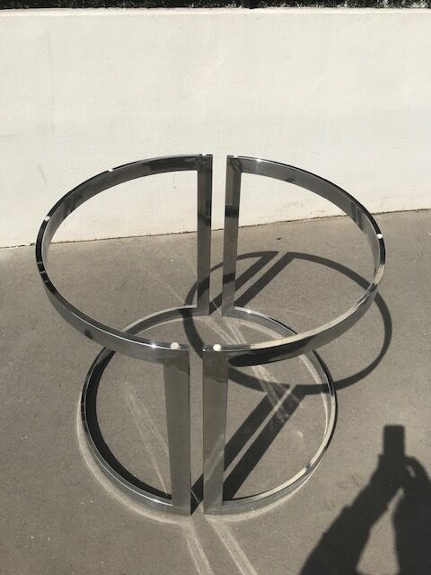 Table à diner ronde 120 cm verre et acier chromé 70