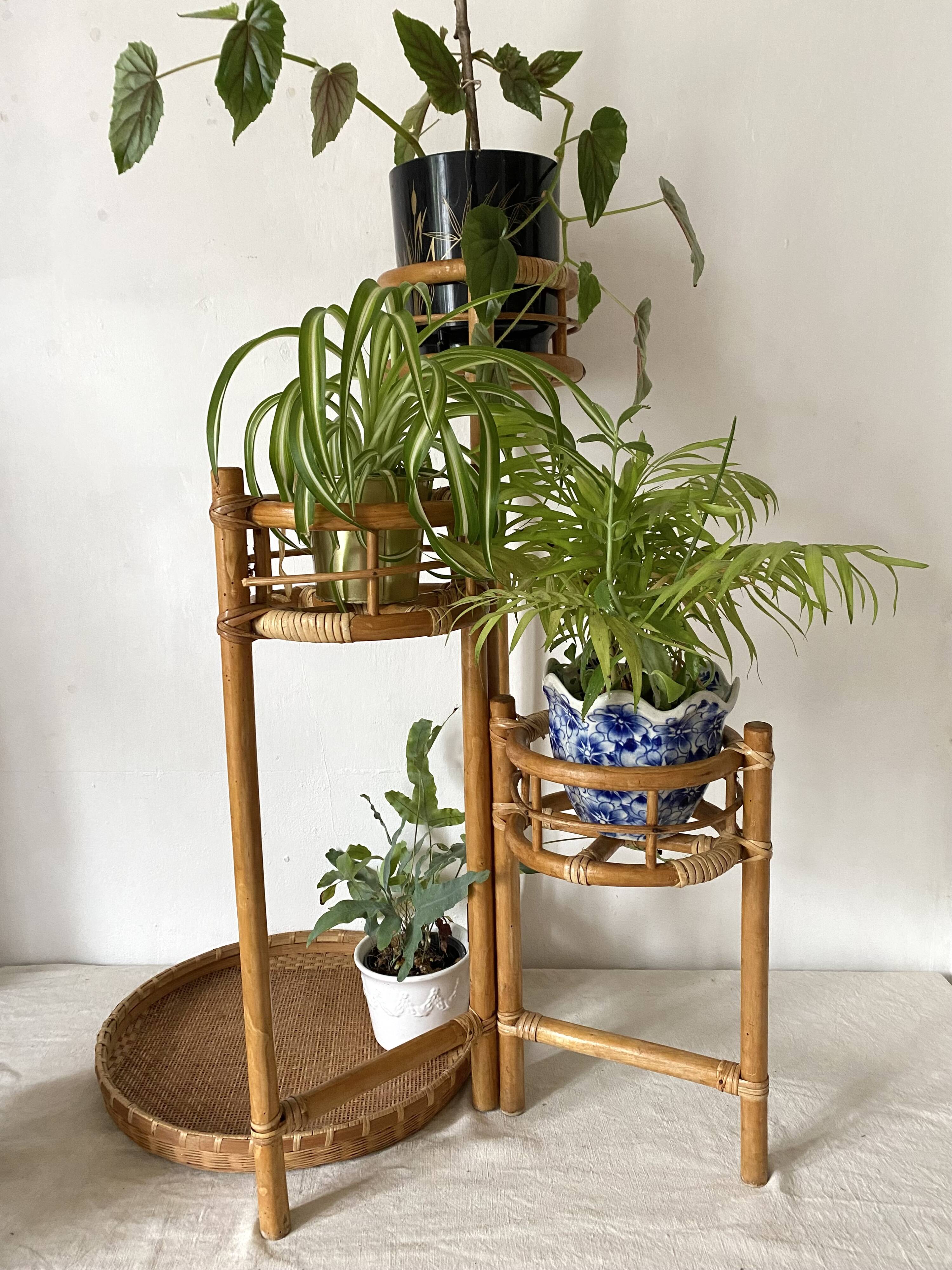 Porte plante vintage en rotin