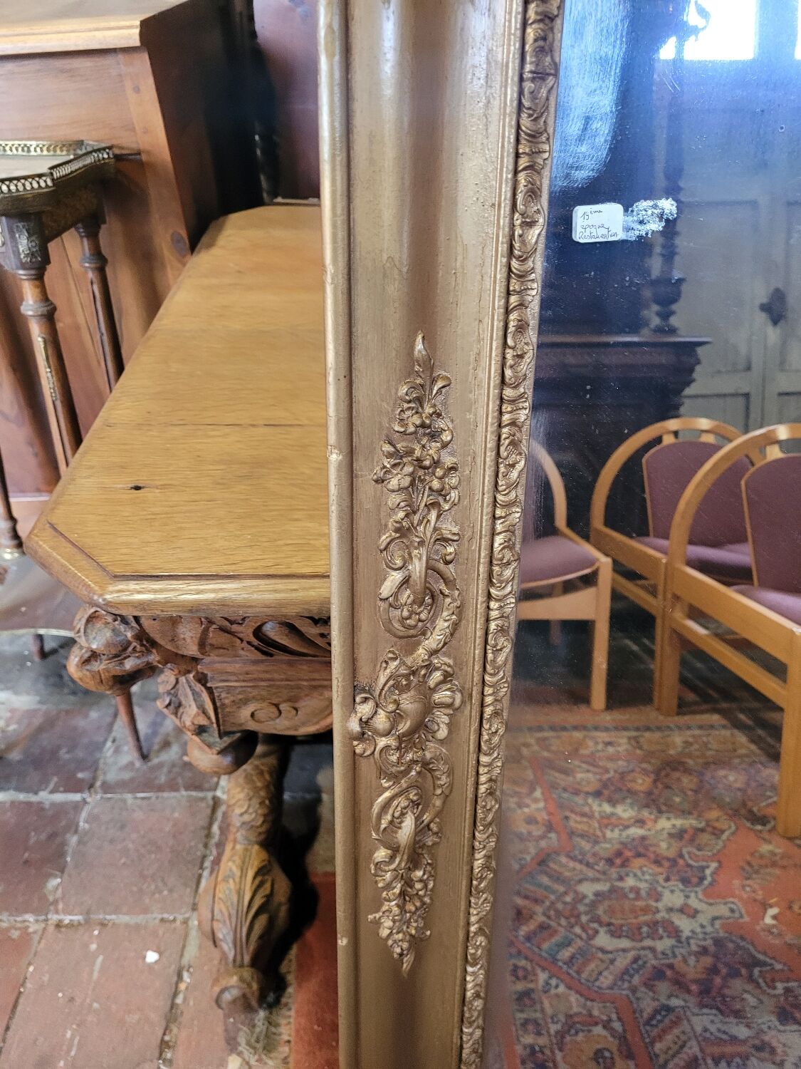 Golden mirror xixth period restoration 132×110cms