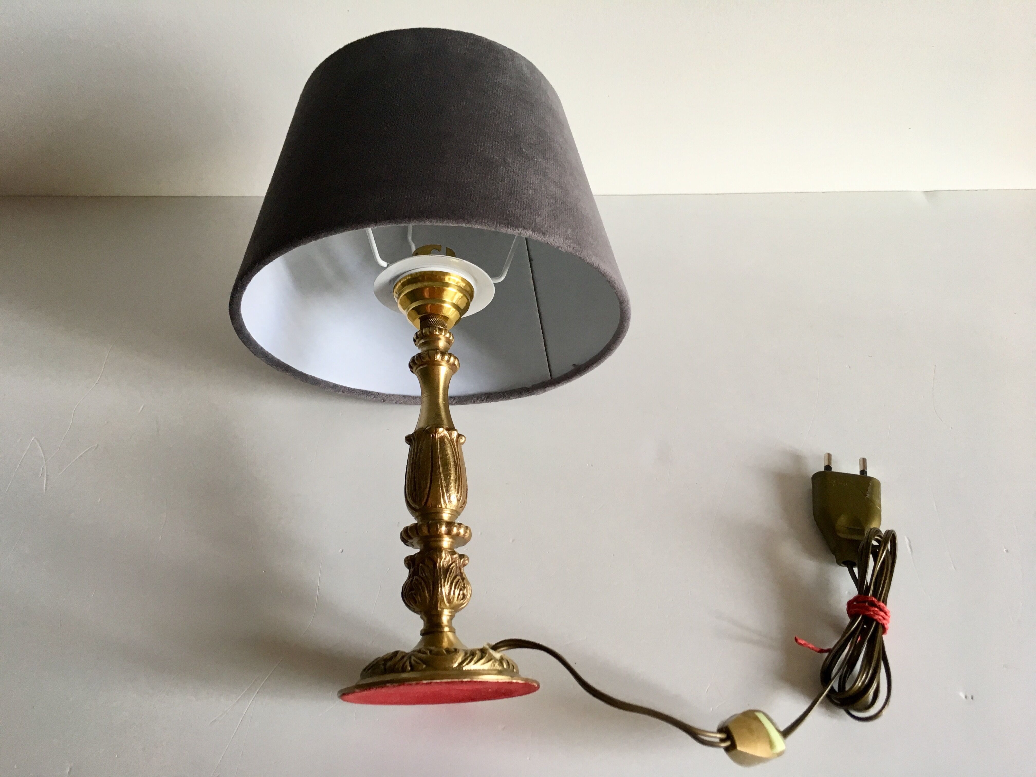 Solid brass and velvet lamp