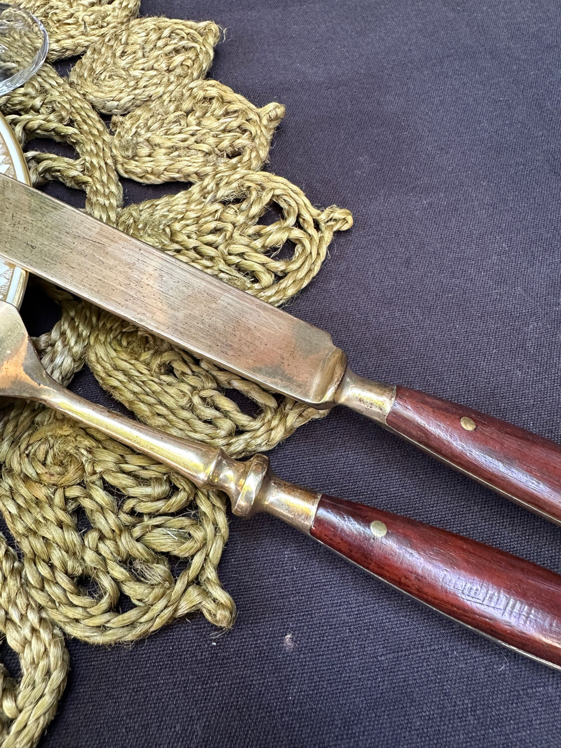 Wood and brass serving utensils