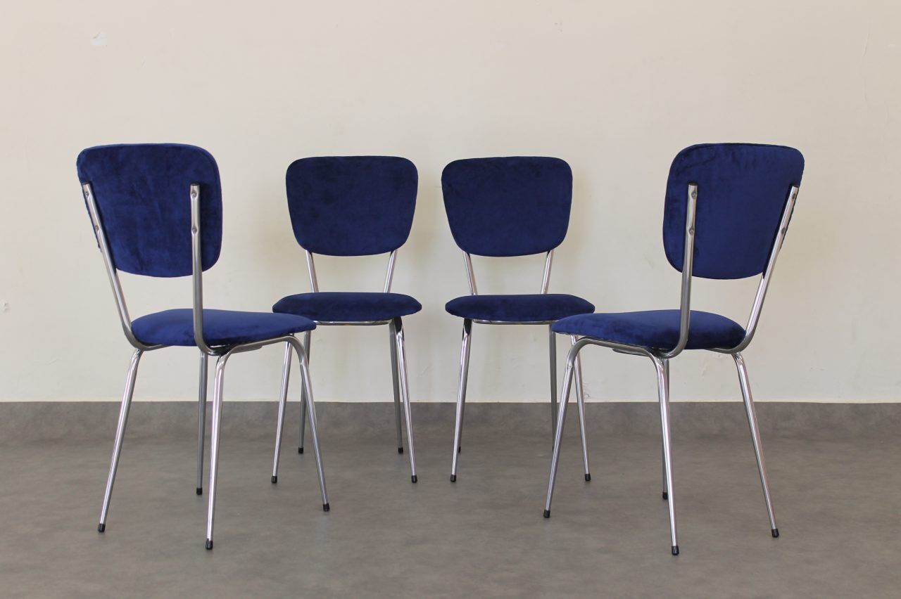 4 chairs 1960 formica velvet blue