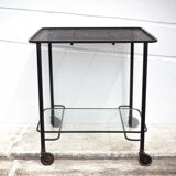 Mathieu Matégot rolling table, steel and brass service, 50s