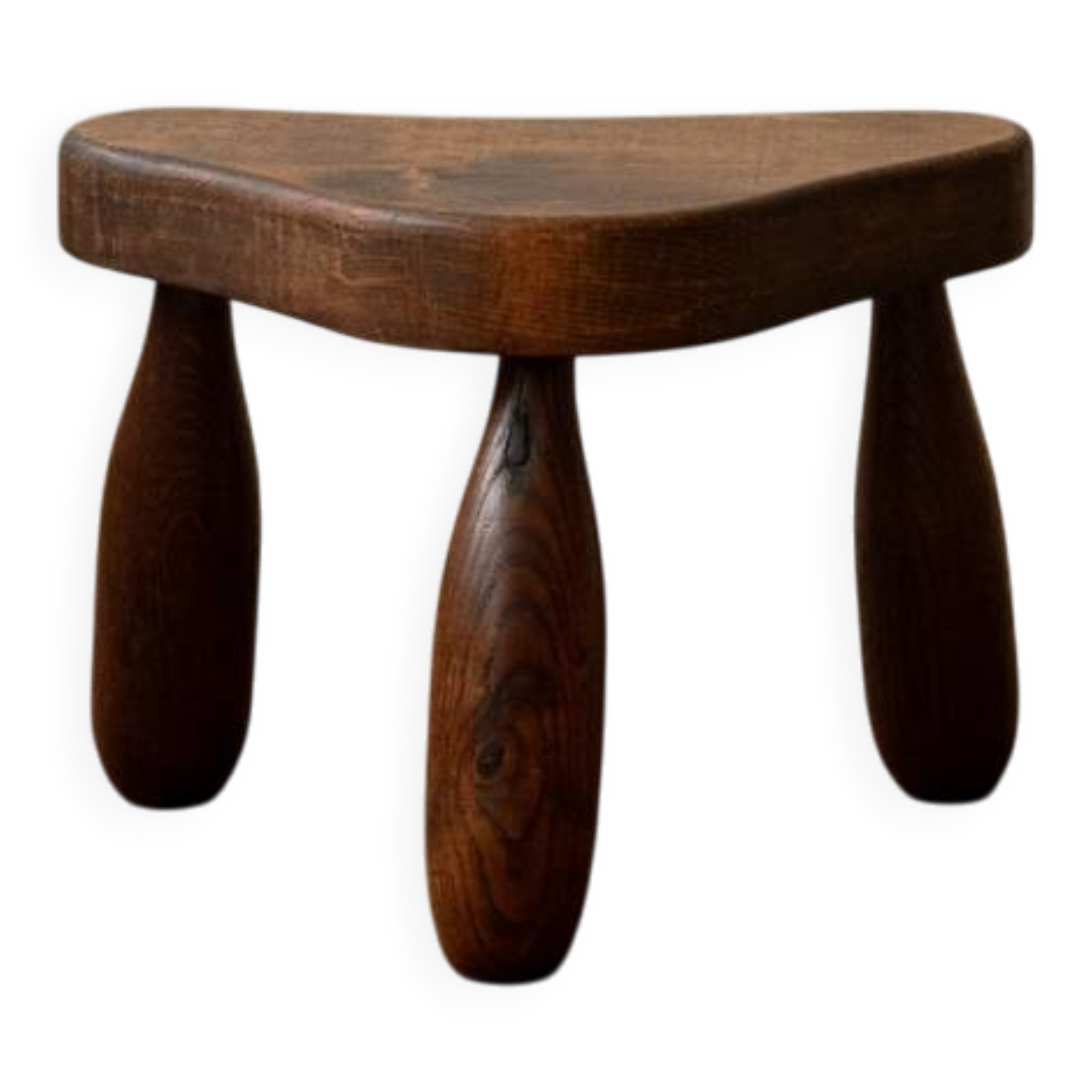 French Brutalist Wooden Tripod Stool in Solid Oak, 1950s
