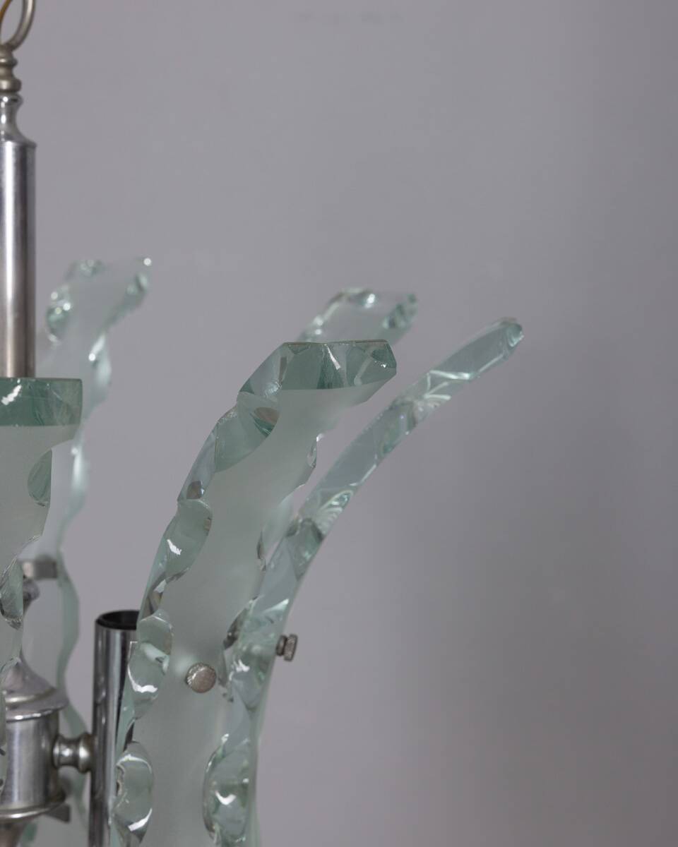 Vintage 70's worked glass chandelier design zeroquattro