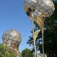 Floral floor lamp in brass and Capiz shell, 1970
