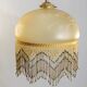 Vintage frosted glass pendant light with beaded fringes - Art Deco lamp