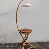 Vintage bamboo rattan floor lamp, with shelf