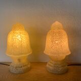 2 Lampes Art Deco Globe Verre De Clichy Jaune.