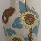 Glazed ceramic vase with polychrome decoration of sunflower flowers 36 cm