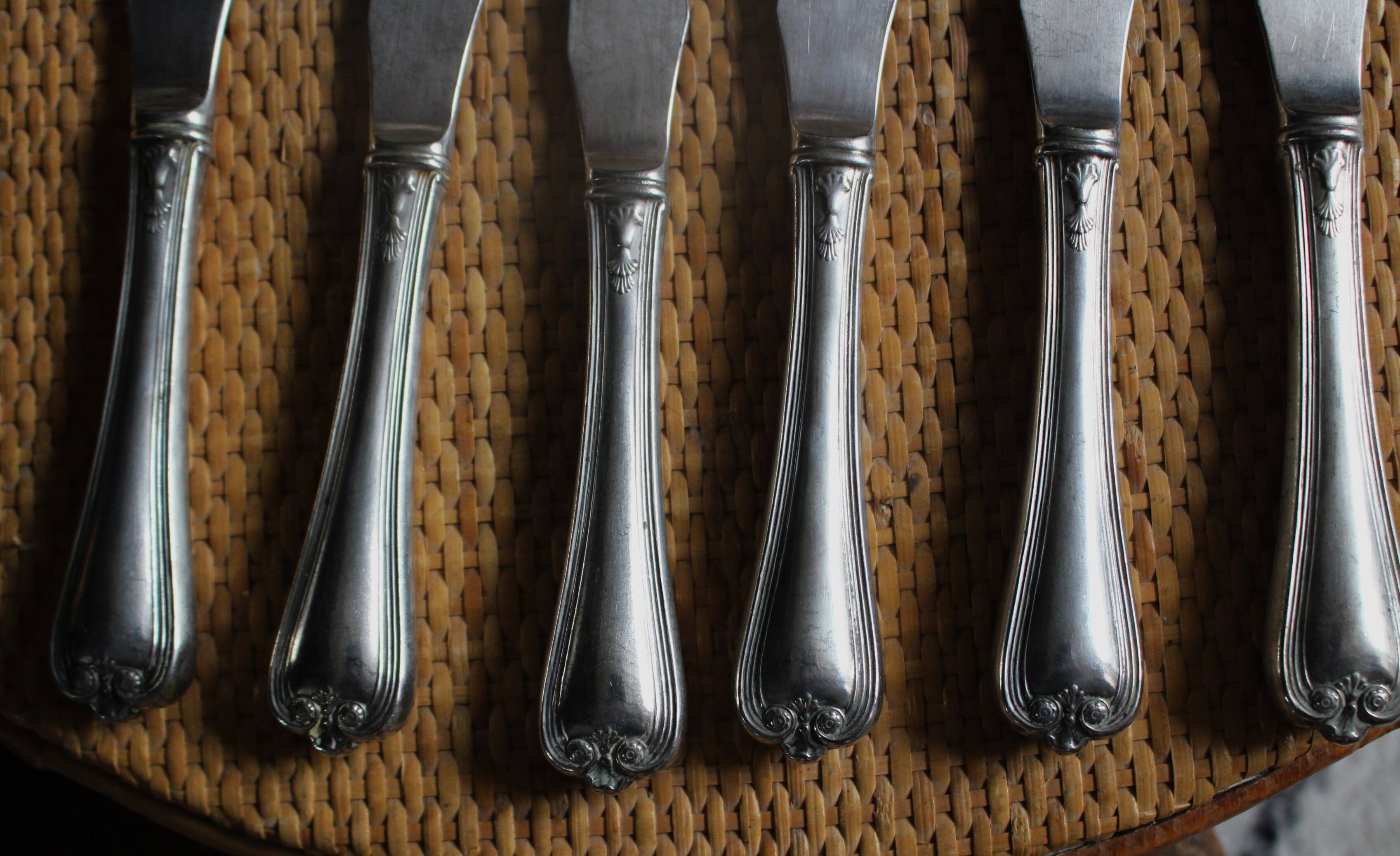 Lot 6 old knives silver metal decorations