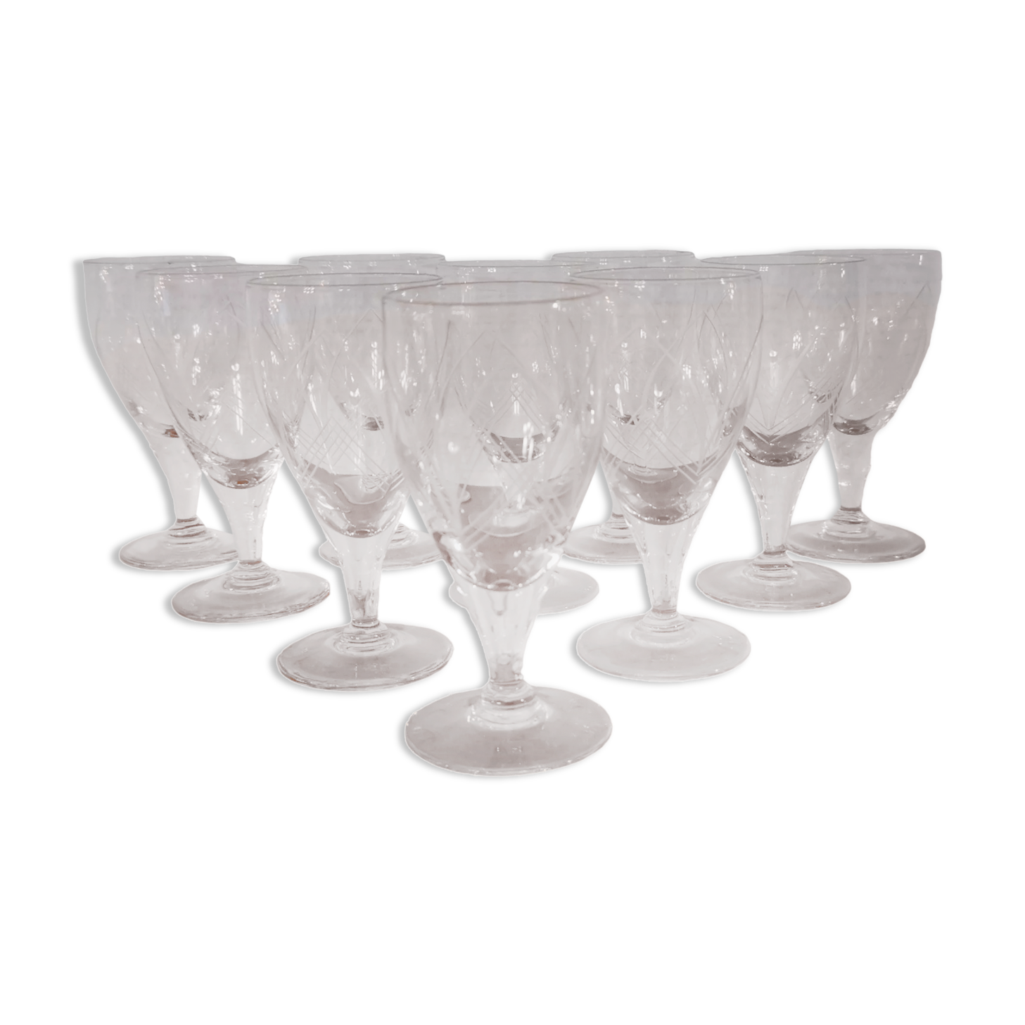 Old very fine stemmed glasses in chiseled crystal from the 50s