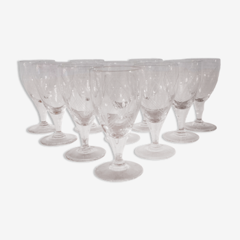 Old very fine stemmed glasses in chiseled crystal from the 50s