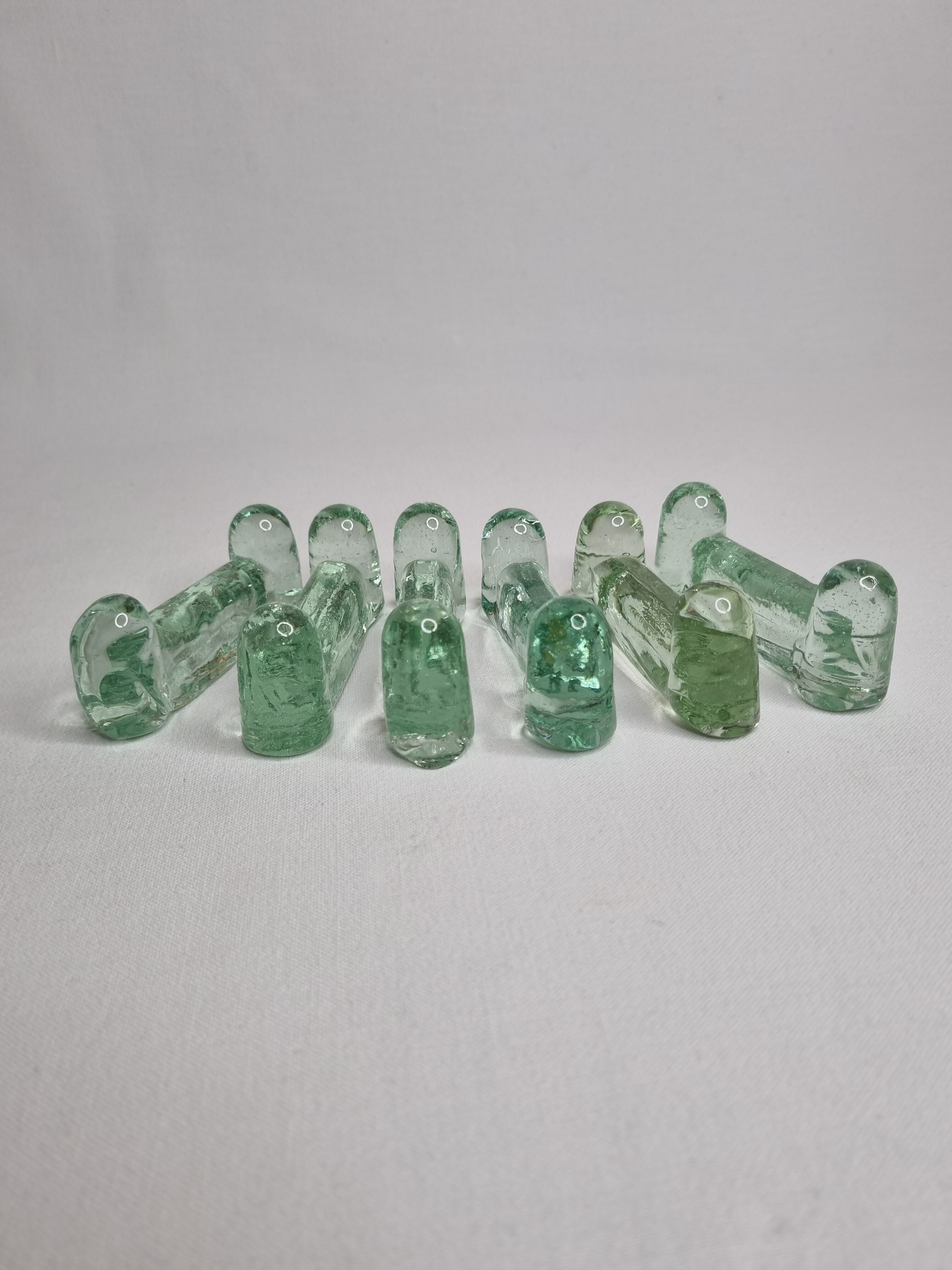 Set of six water glass knife holders from the Biot glassworks, signed