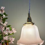 Pendant light, vintage lampshade in pink frosted glass
