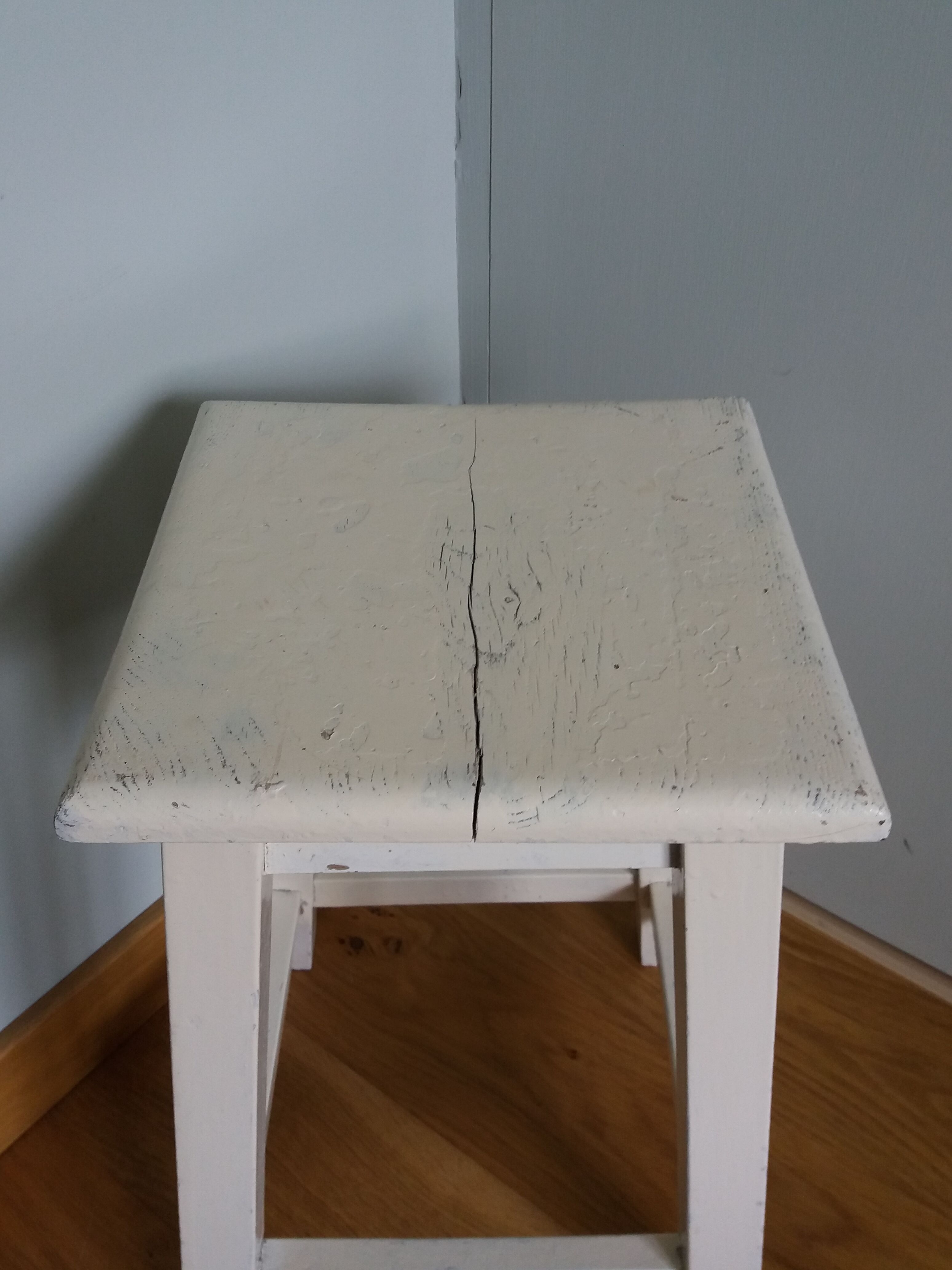 Square workshop stool painted white