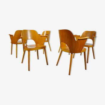 Set of beech dining chairs by Oswald Haerdtl by Thonet 1950s