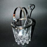 Vintage molded glass ice bucket and chrome ice cube spoon