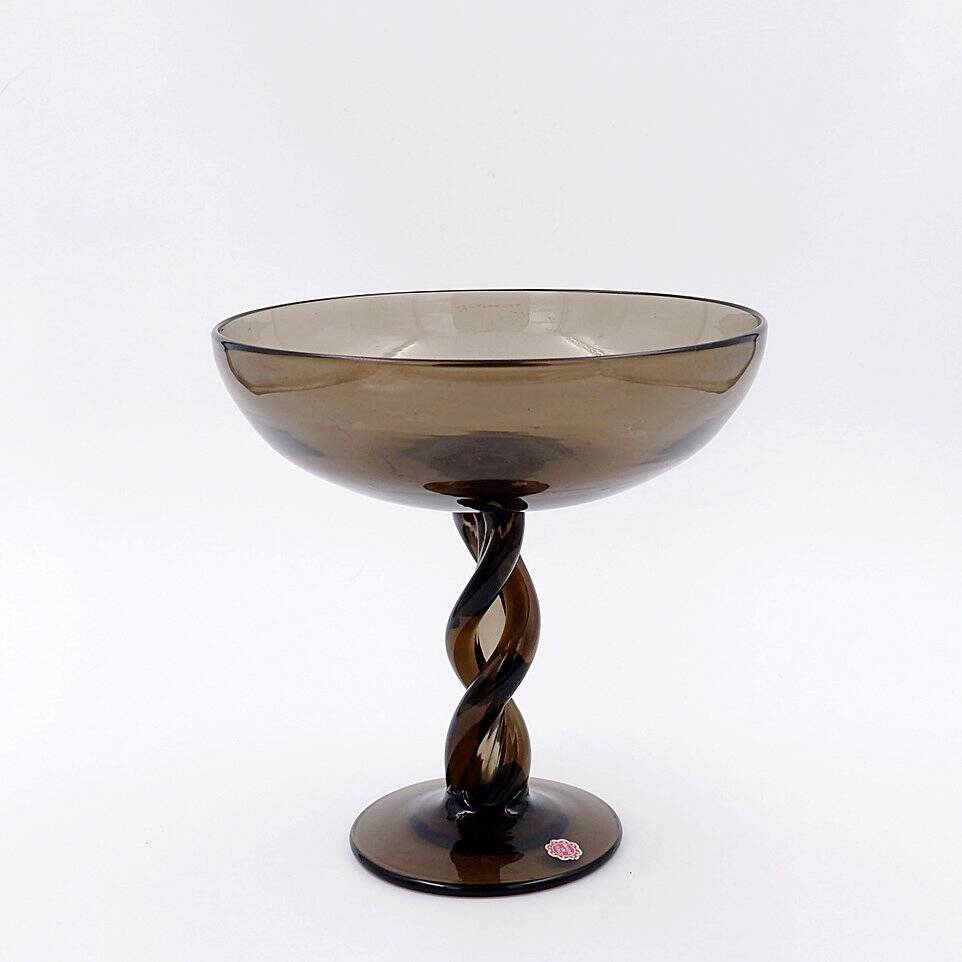 Mid-Century Twisted smoked Glass Bowl - Italy, Murano 1960s