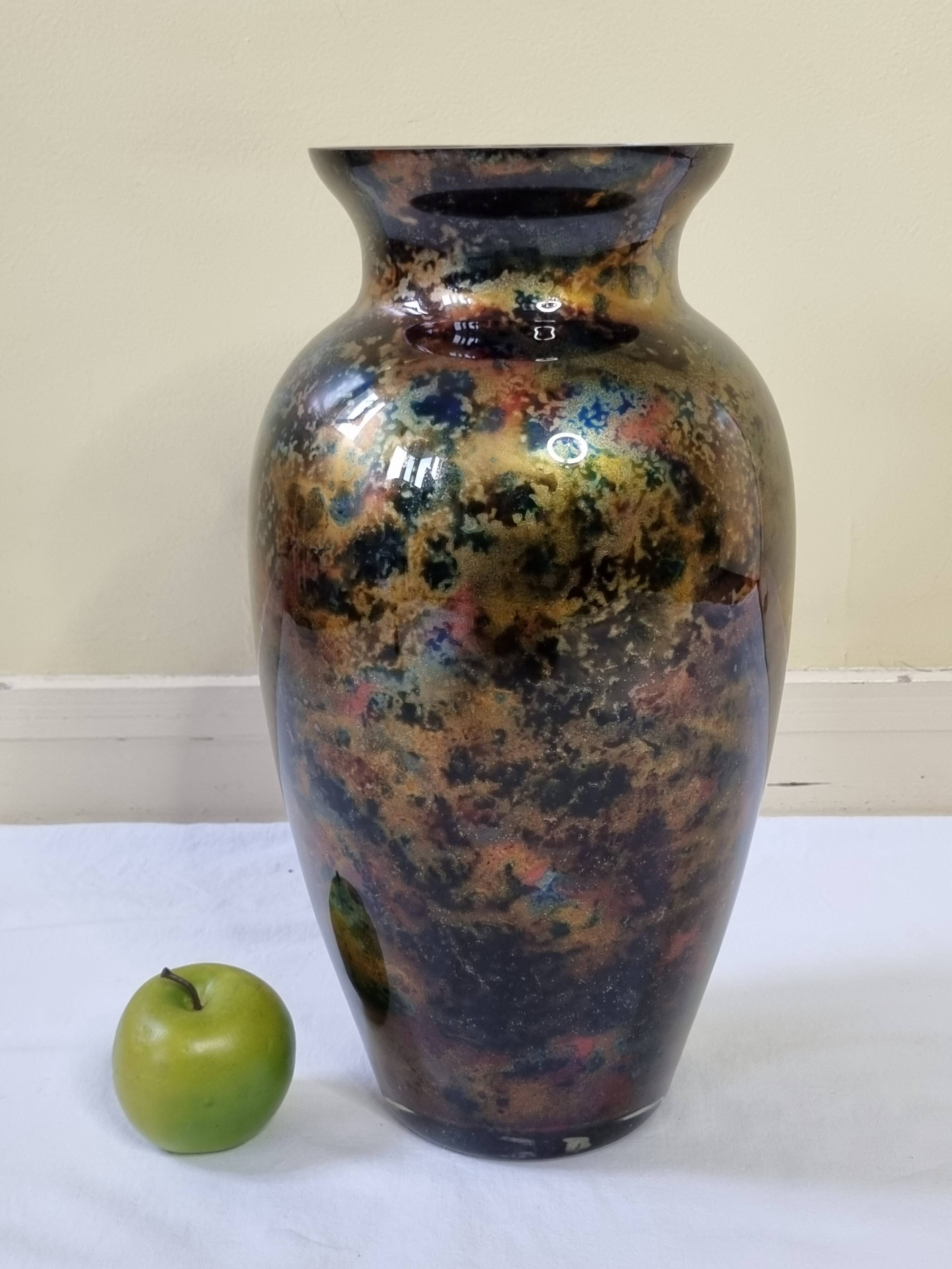 Signed églomisé glass vase, unique piece, France, circa 1980, 46 cm