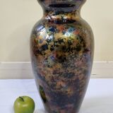 Signed églomisé glass vase, unique piece, France, circa 1980, 46 cm