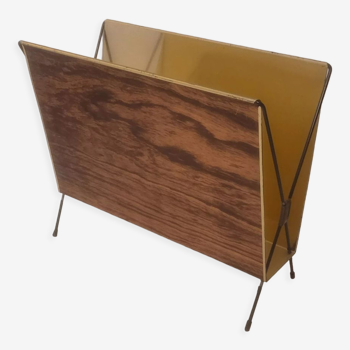 Porte magazine vintage impression bois et laiton