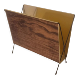 Vintage magazine rack printed wood and brass