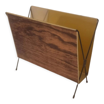 Porte magazine vintage impression bois et laiton