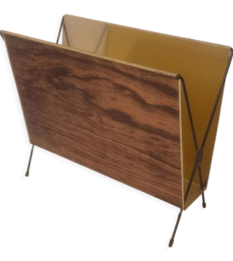 Porte magazine vintage impression bois et laiton