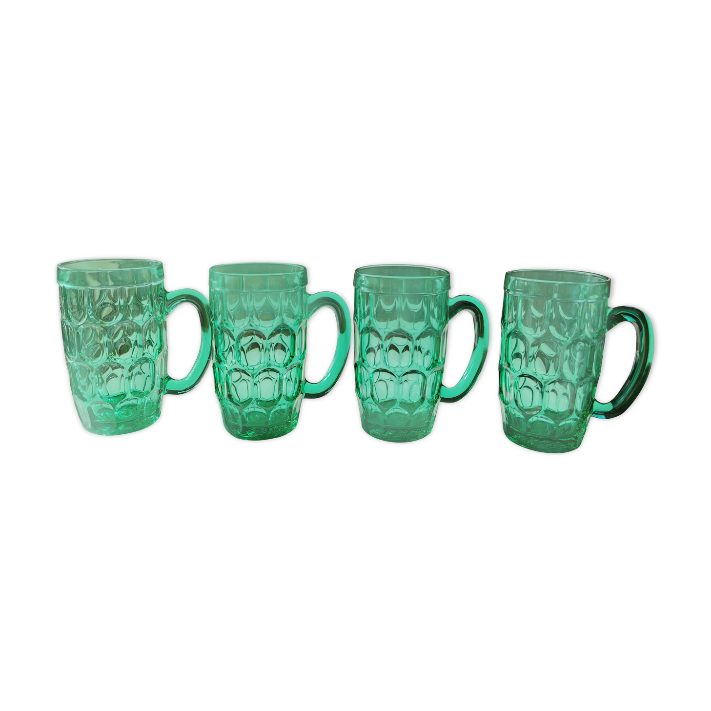 Suite of 4 vintage mugs in green glass