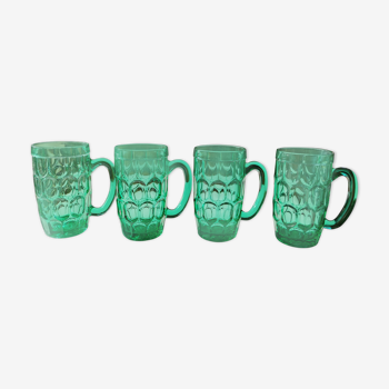 Suite de 4 chopes vintages en verre vert