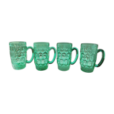 Suite of 4 vintage mugs in green glass