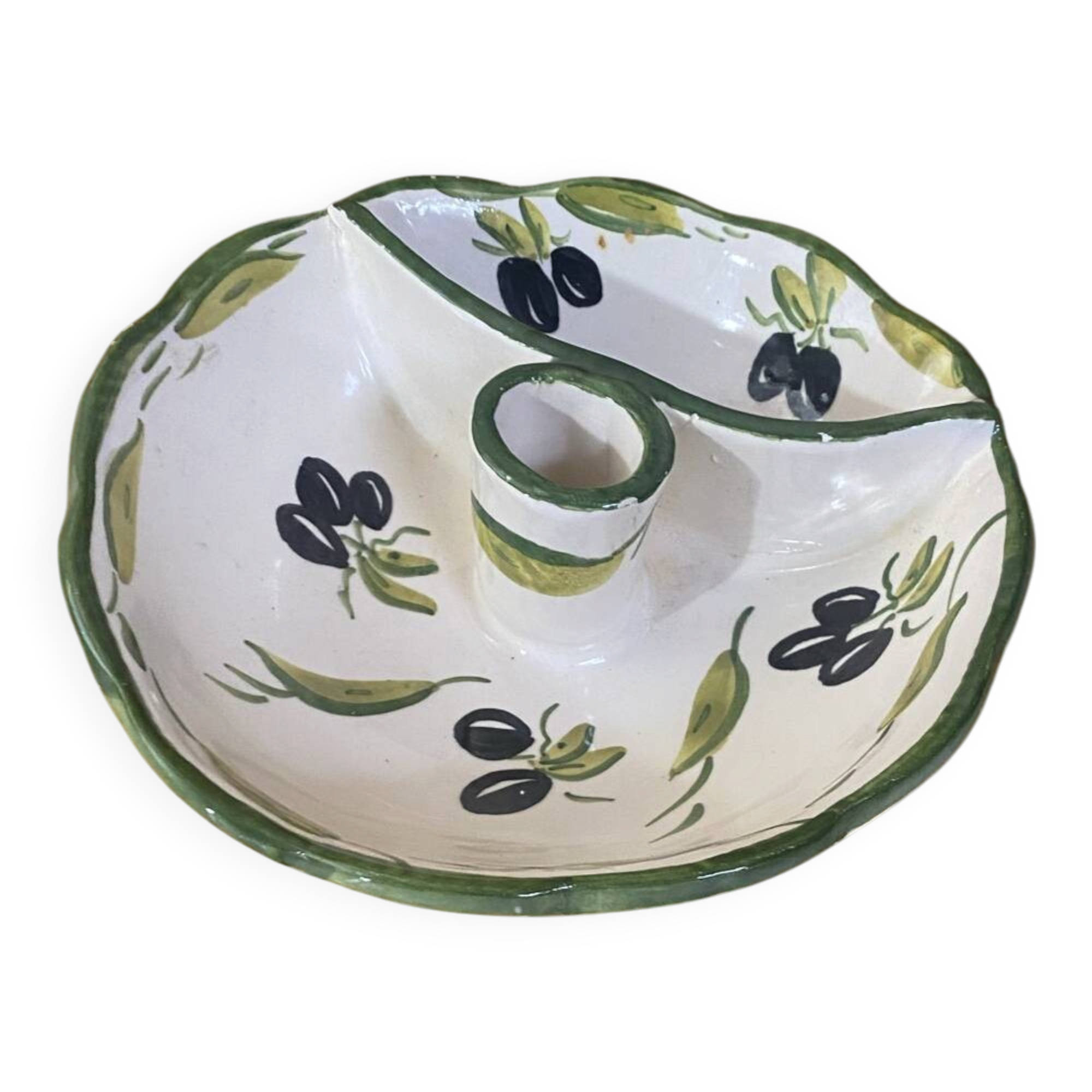 Aperitif plate style vallauris polychrome ceramic olive decor vintage