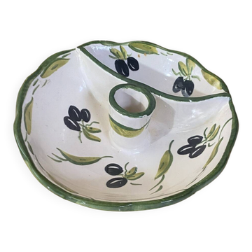 Plat apéritif style vallauris céramique polychrome décor olives vintag