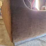 Vintage 3-seater canapé in brushed steel and brown velvet.