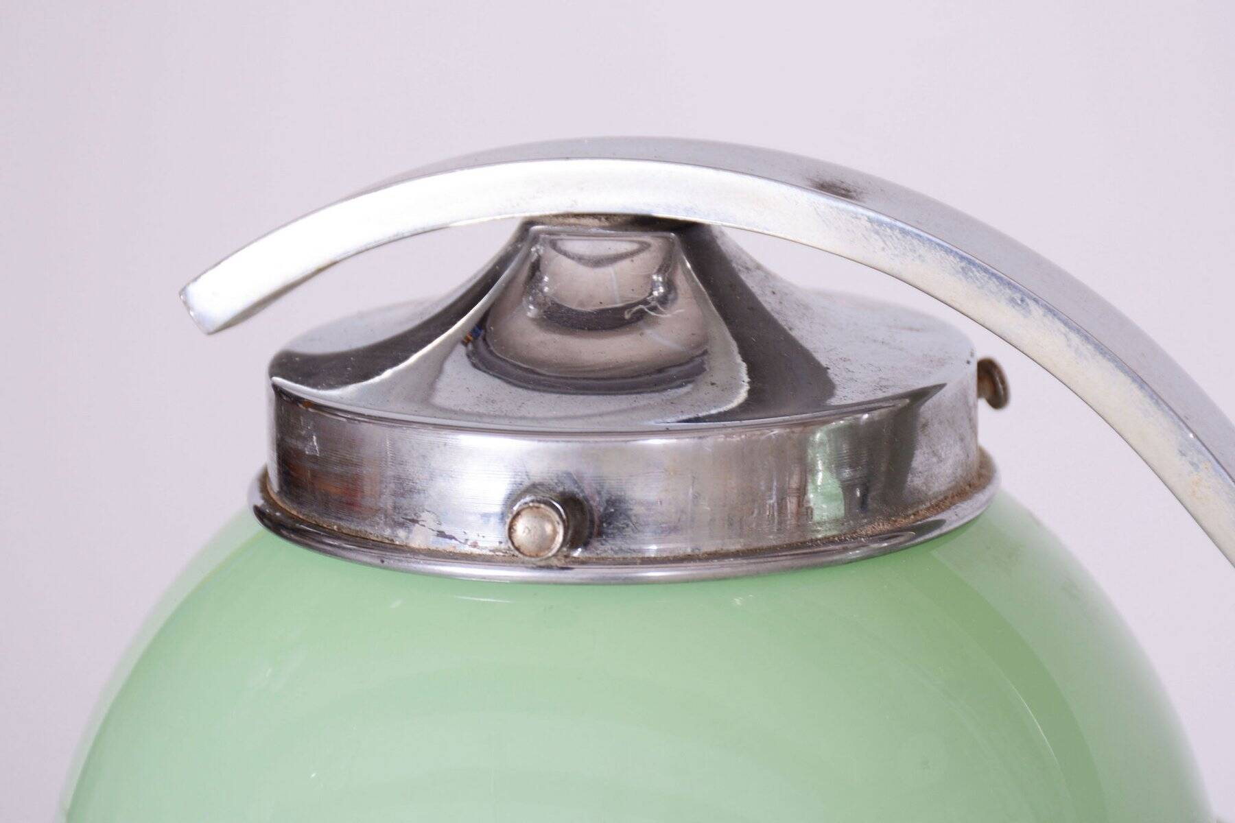 Czech Bauhaus Chandelier in Chrome-Plated Steel and Opaline Glass, 1930s