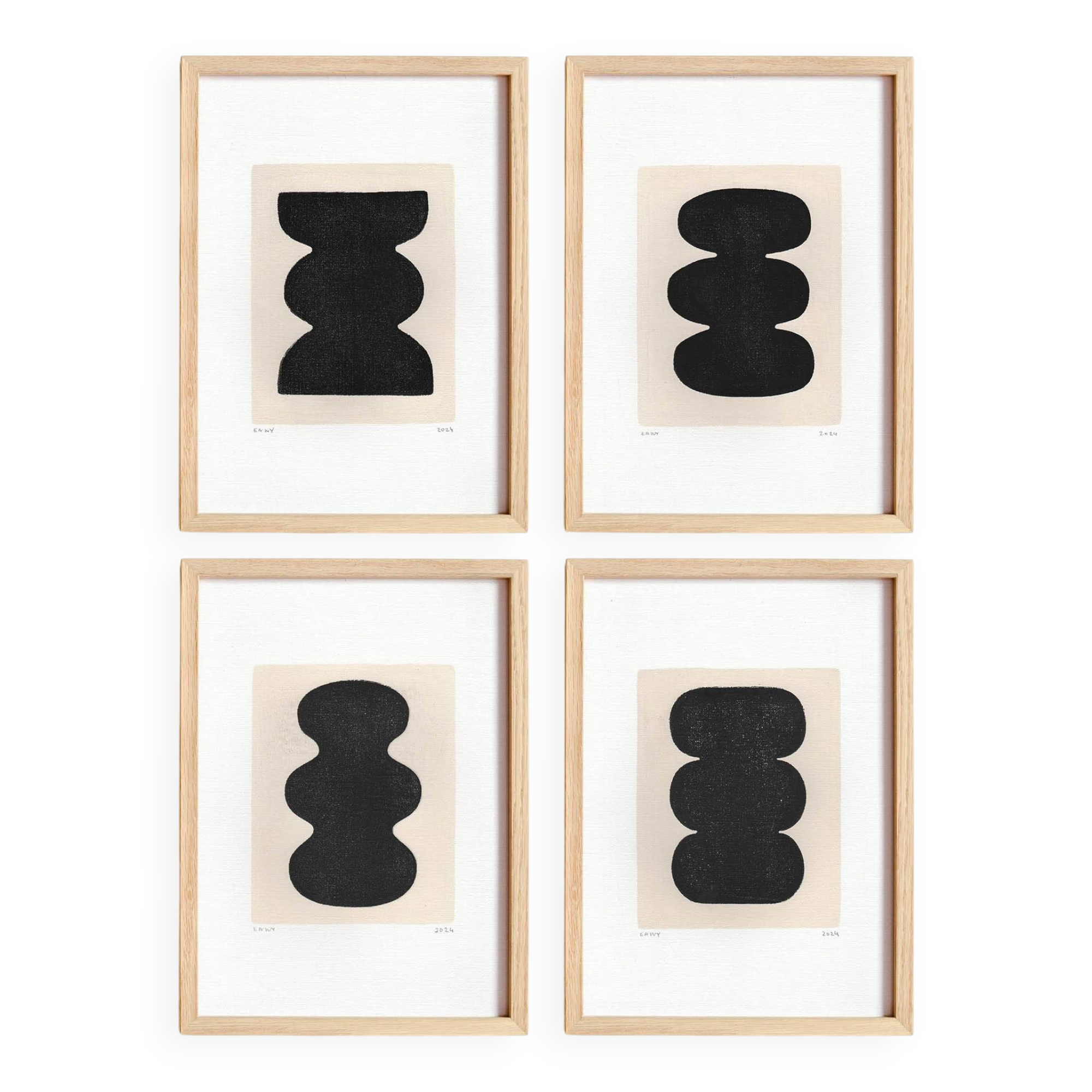 Collection of 4 black abstract paintings on paper signed eawy