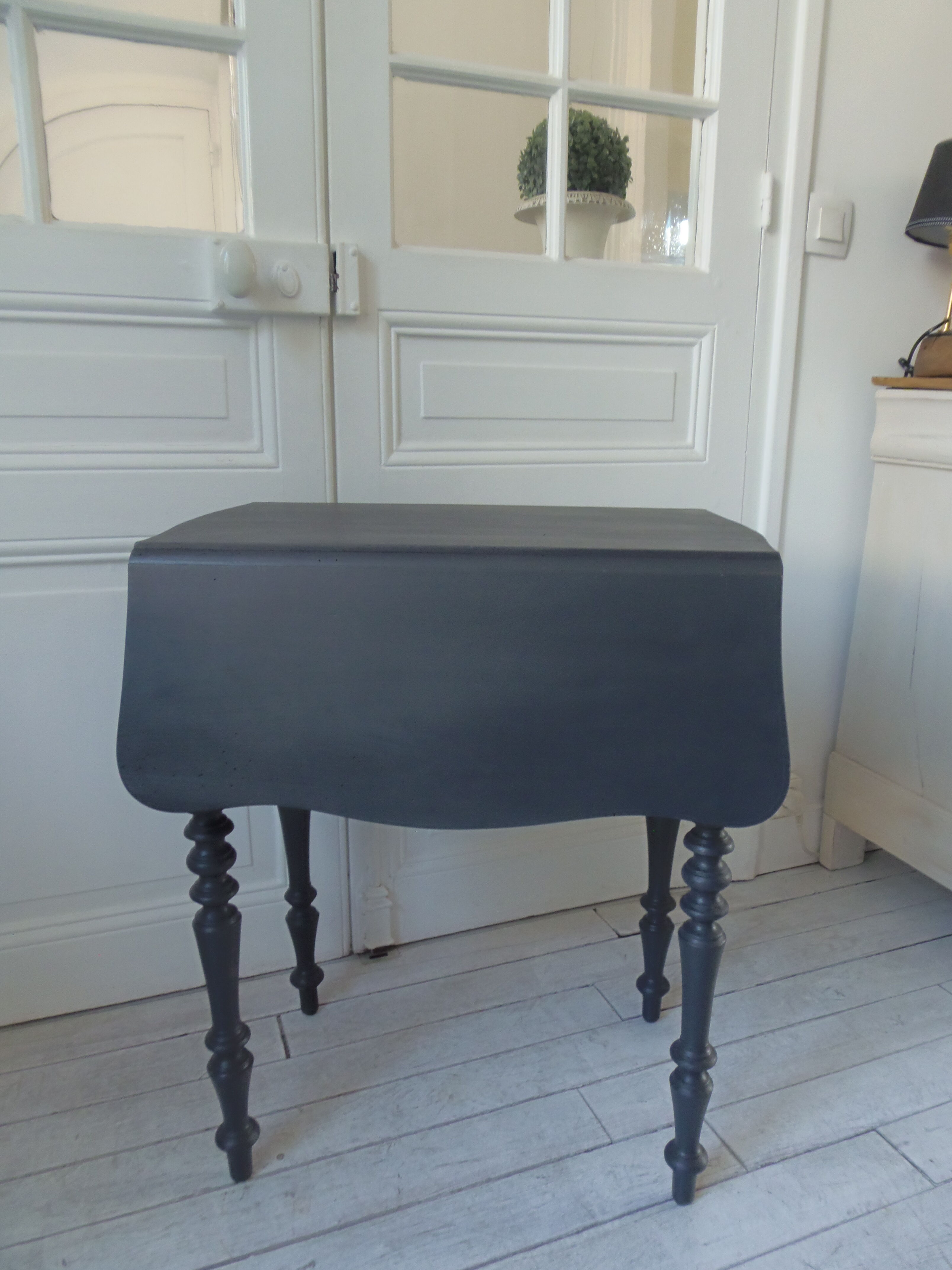 Louis Philippe bedside table with flaps, slate grey