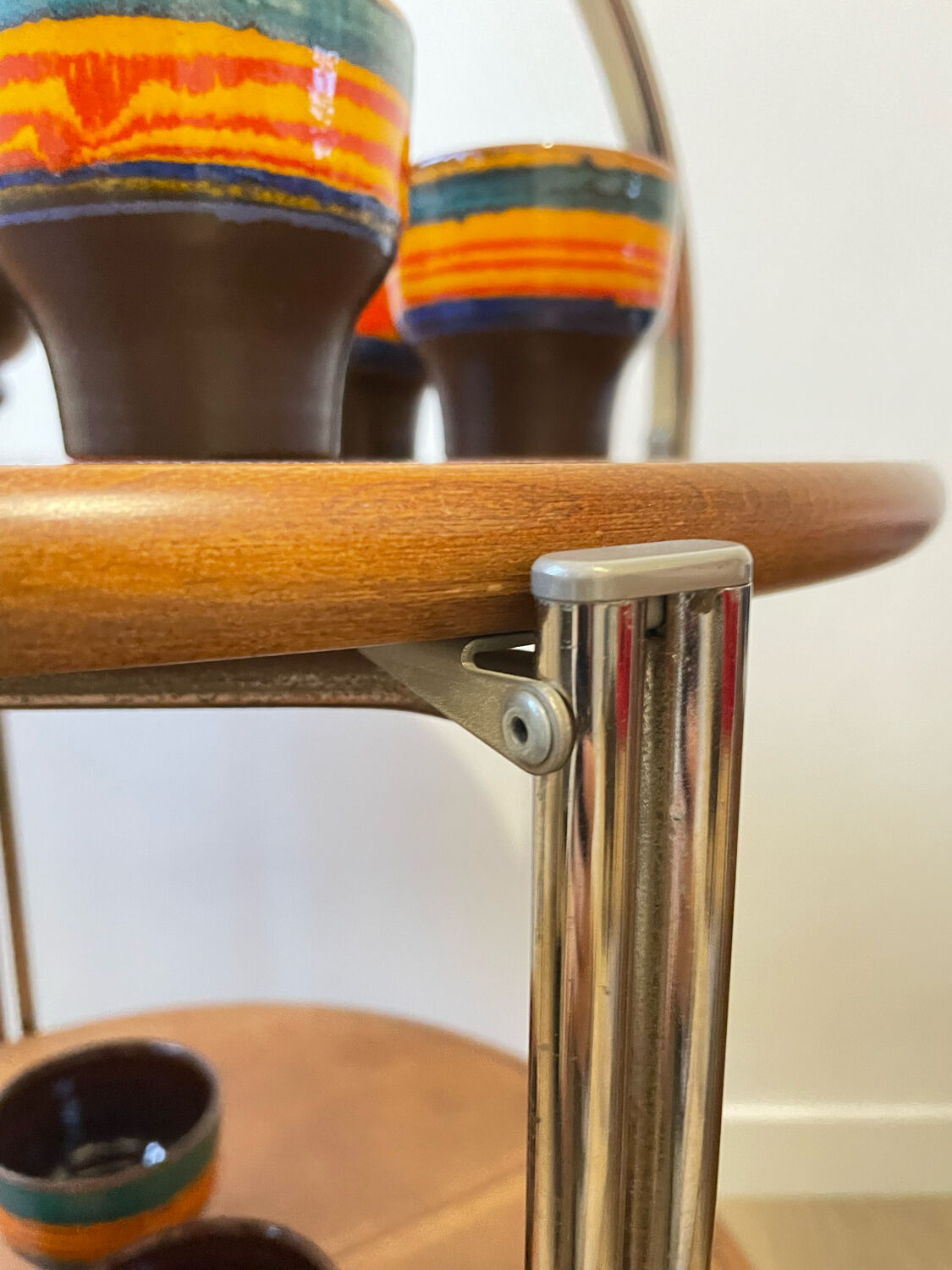 Folding service vintage castors solid wood 70s