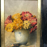 Watercolor decorated with dahlias by Pascal Courcelles 1956