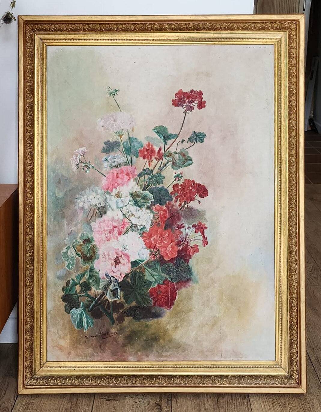Peinture à l'huile composition floral XIXe