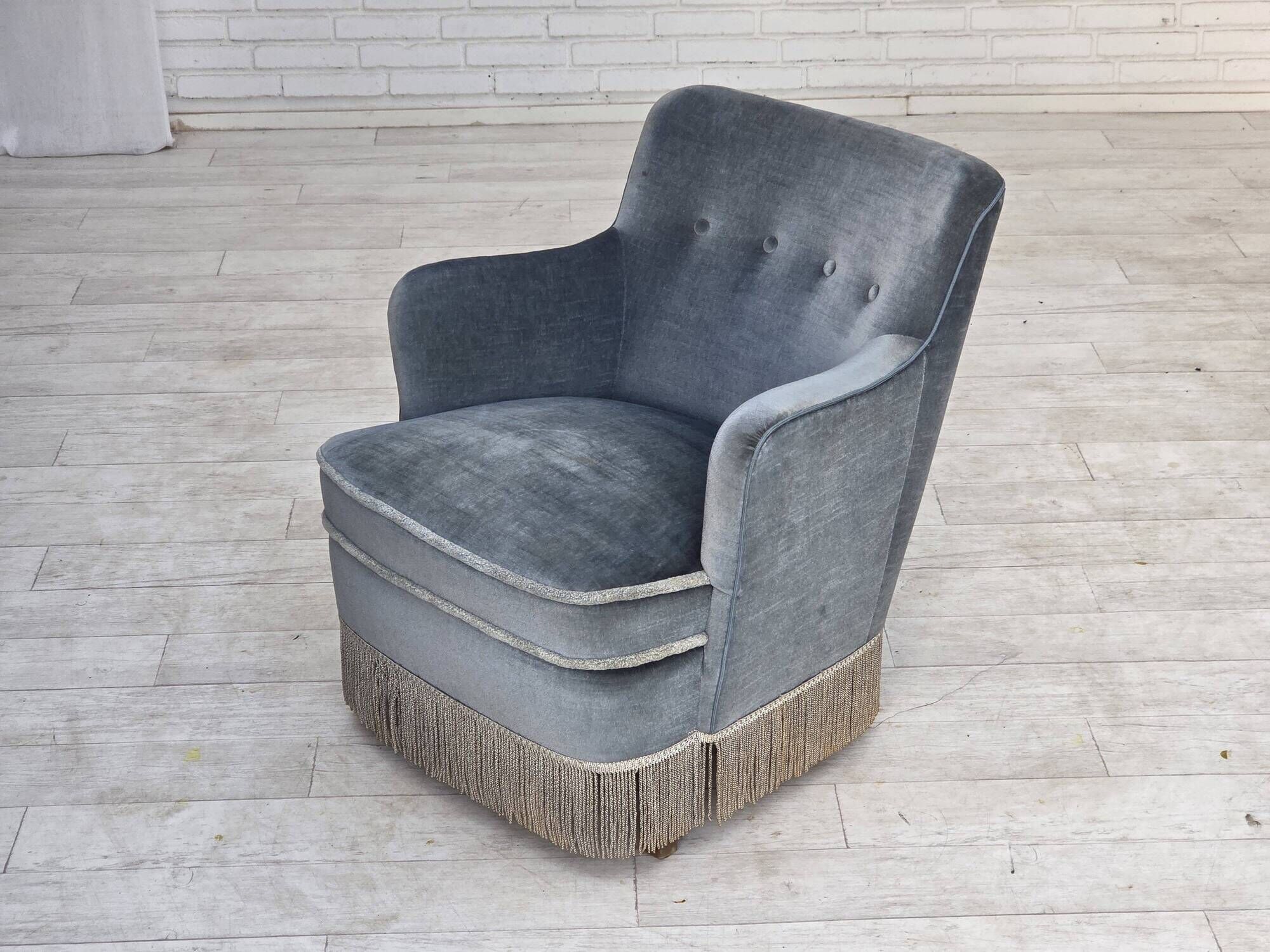 1970s, Danish armchair, furniture velour, beech wood.